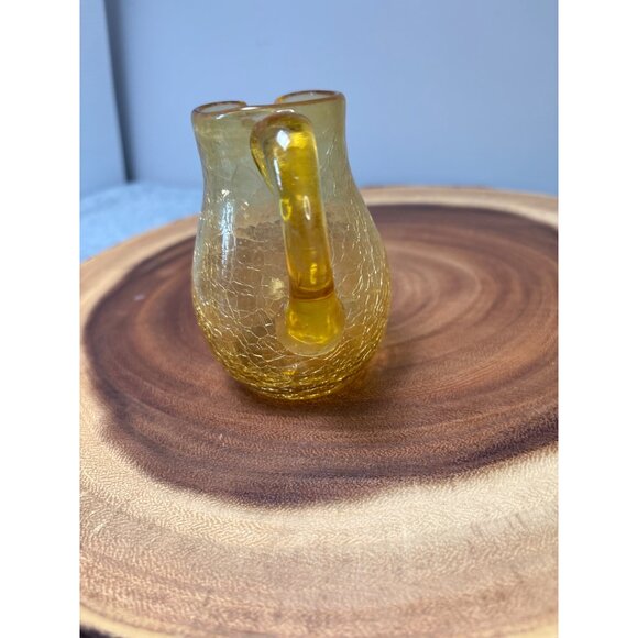 Hand Blown Amber Crackle Glass Miniature Pitcher with Handle 1970s - Picture 4 of 8